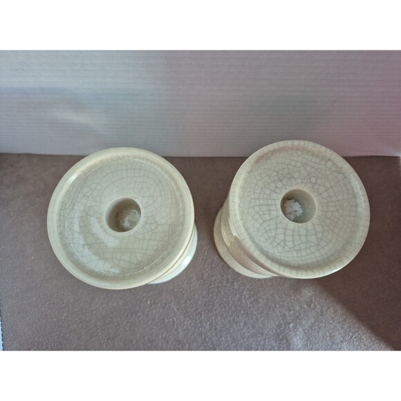 Modern Crazed Glazed Set Of 2 Candle Holders Cream Colored - Picture 4 of 13